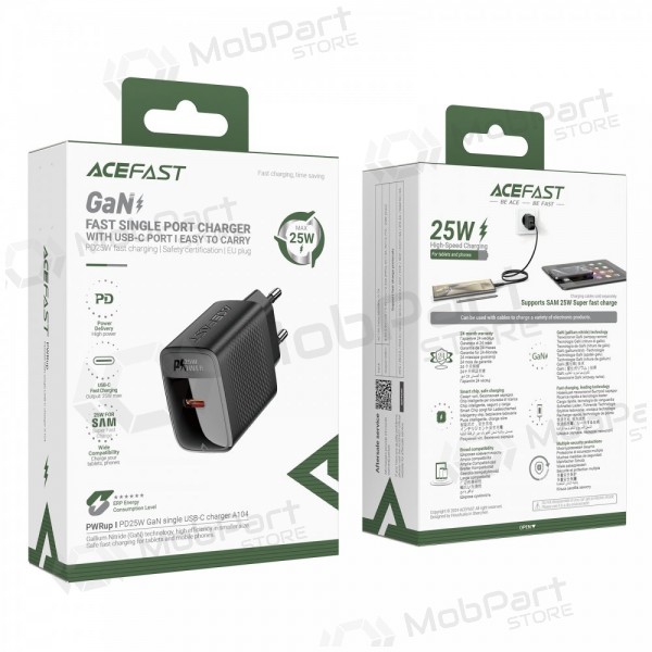 Cargador de teléfono Acefast A104 25 W GaN USB-C negro
