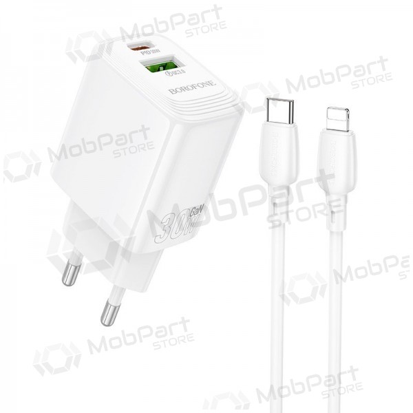 Cargador Borofone BN29 30W USB-C/USB-A + USB-C to Lightning cable 1.0m blanco