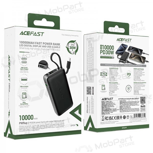 Batería externa Power Bank Acefast M7-10000 PD30W With Cable 10000mAh negro