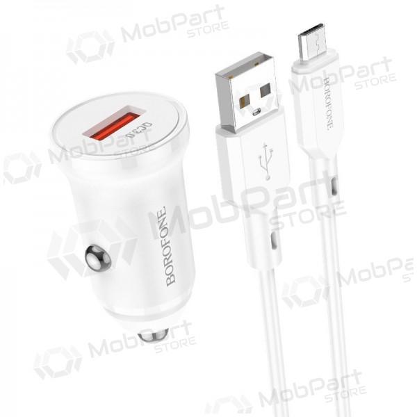 Cargador automobilinis Borofone BZ18 Quick Charge 3.0 18W + MicroUSB (blanco)