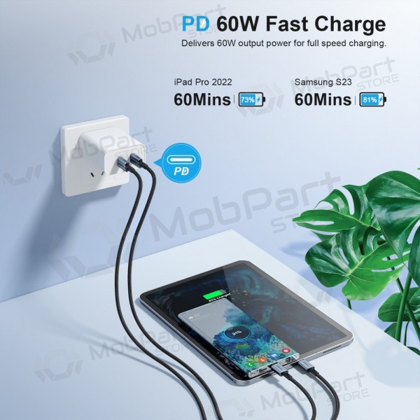 USB cable Choetech XCC-1015 USB-C to USB-C PD60W 2.0m negro