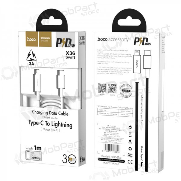 USB cable Hoco X36 PD Type-C - Lightning 1.0m (blanco)