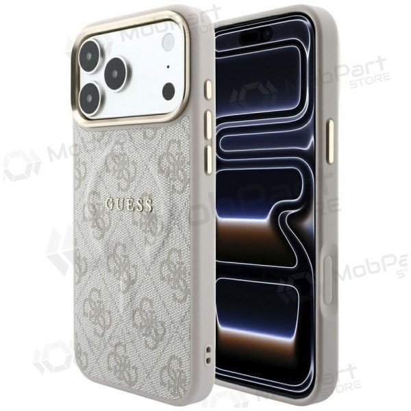 Funda para Apple iPhone 18 Pro Max - Guess PU Leather 4G Gold Frame Embossed MagSafe (rosa)