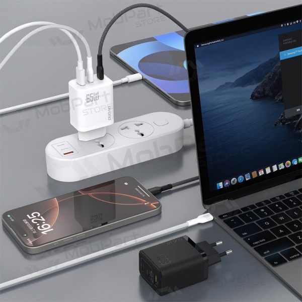 Cargador de teléfono Dudao A28PC 45 W GaN 2x USB-C con cable USB-C de 1 m negro