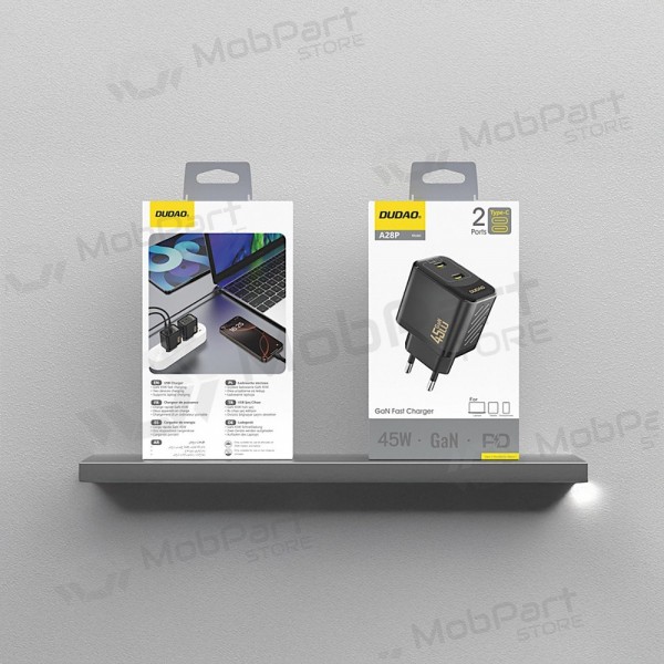 Cargador de teléfono Dudao A28P 45 W GaN 2x USB-C negro