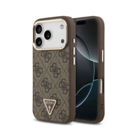 Funda para Apple iPhone 18 Pro Max - Guess PU Leather 4G Strass Triangle Logo Gold Frame MagSafe