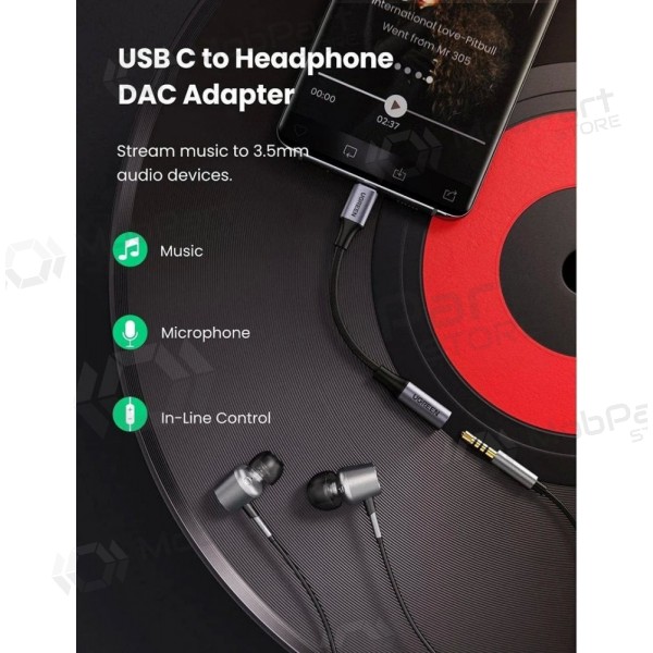 Adaptador de audio Ugreen AV161 USB-C a 3.5 mm gris