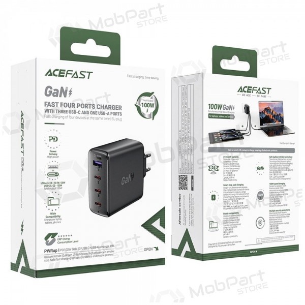 Cargador de teléfono Acefast A94 100 W GaN 3x USB-C + USB-A negro