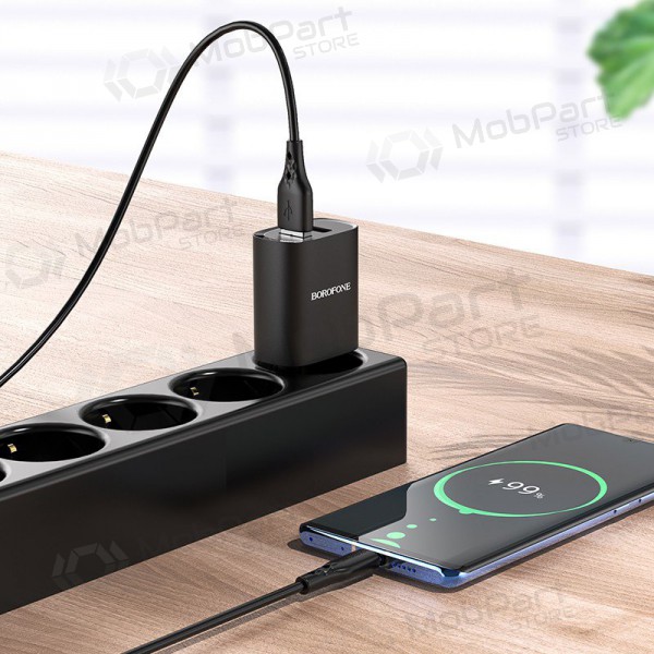 Cargador Borofone BN2 2xUSB 2.1A + USB Type-C (negro)