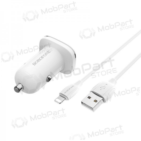 Cargador automobilinis Borofone BZ12 USB + Lightning (2.4A) (blanco)