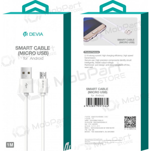 USB cable Devia Smart microUSB 1.0m (blanco)