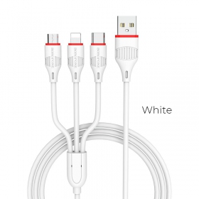 USB cable Borofone BX17 3in1 microUSB-Lightning-Type-C (blanco)