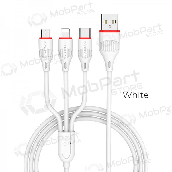 USB cable Borofone BX17 3in1 microUSB-Lightning-Type-C (blanco)