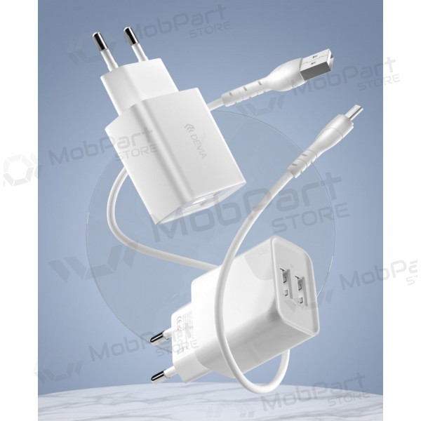 Cargador Devia Smart x 2 USB (2.4A) + MicroUSB, (blanco)