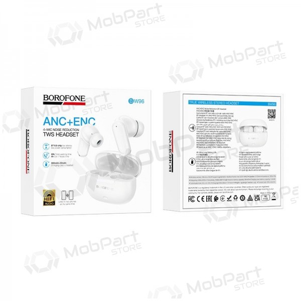 Auriculares inalámbricos Borofone BW96 Bluetooth ANC ENC USB-C blancos
