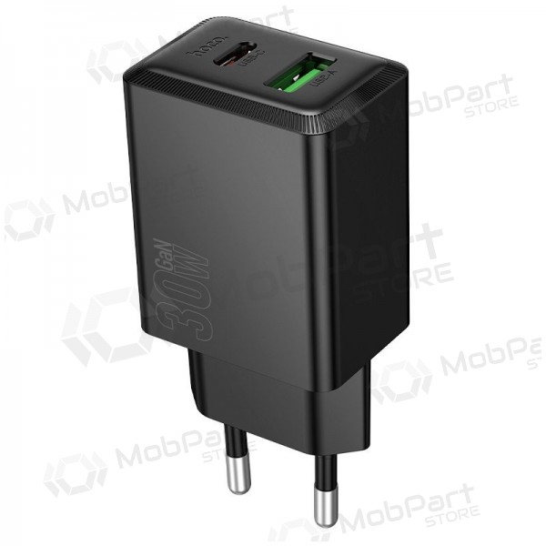 Cargador de teléfono Hoco N71 30 W GaN USB-C + USB-A negro