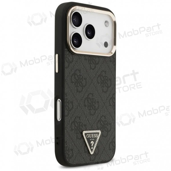 Funda para Apple iPhone 17 Pro Max -Guess PU Leather 4G Strass Triangle Logo Gold Frame MagSafe- (negra)