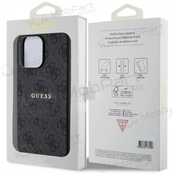 Funda para Apple iPhone 15 Pro Max - Guess PU Leather 4G Colored Ring MagSafe (negro)