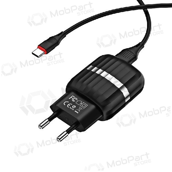 Cargador BOROFONE BA24A Vigour Dual USB + Type-C cable (5V 2.4A) (negro)