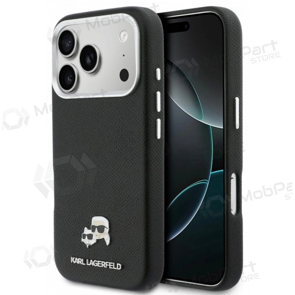 Funda para Apple iPhone 17 Pro - Karl Lagerfeld PU Karl and Choupette Heads Pins MagSafe (negra)
