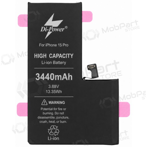 Batería Apple iPhone 15 Pro, acumulador Di-Power 3440 mAh (capacidad aumentada)