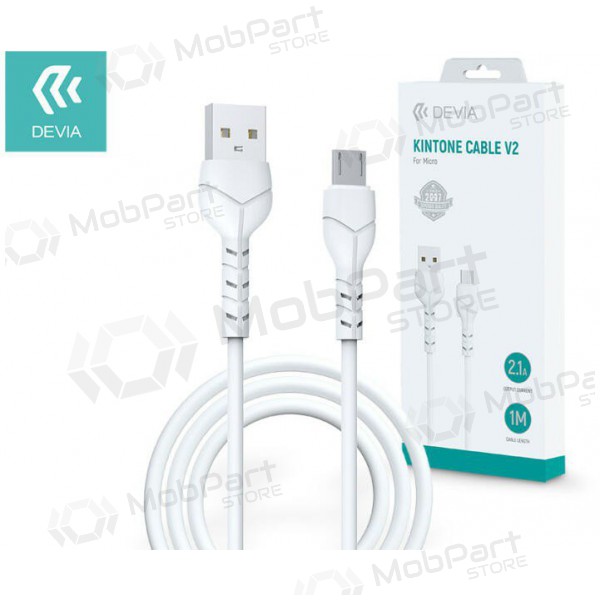 Cable USB Devia Kintone microUSB 1.0m (blanco) 5V 2.1A