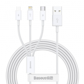 Cable Baseus Superior USB - microUSB+Lightning+Type-C 3.5A 1.5m (blanco) CAMLTYS-02