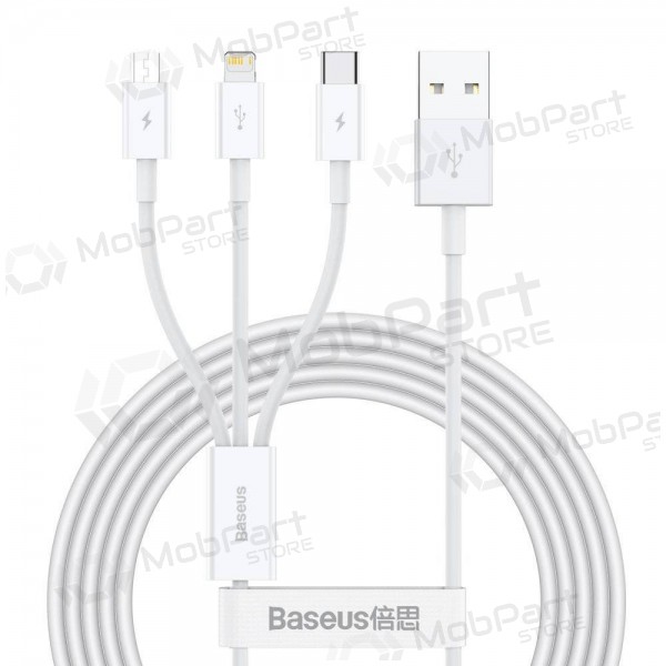 Cable Baseus Superior USB - microUSB+Lightning+Type-C 3.5A 1.5m (blanco) CAMLTYS-02 Cable Baseus Superior USB - microUSB+Lightning+Type-C 3.5A 1.5m (blanco) CAMLTYS-02