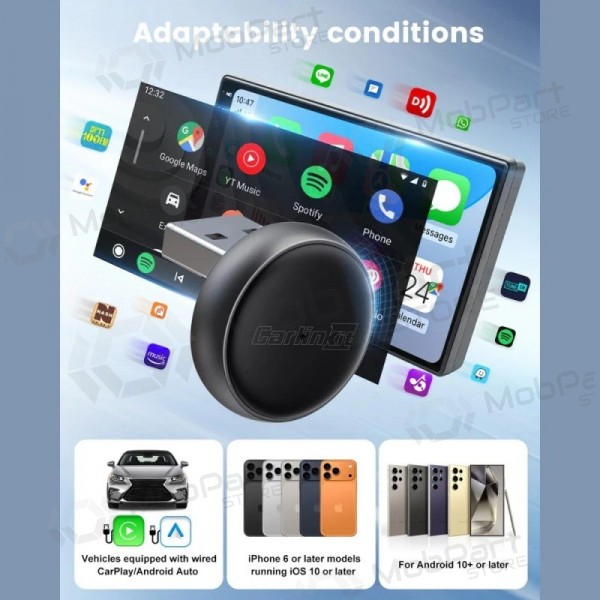 Adaptador CarPlay Carlinkit Mini Ultra3 inalámbrico Android Auto negro