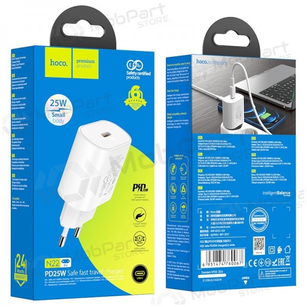 Cargador de teléfono Hoco N22 25 W USB-C blanco