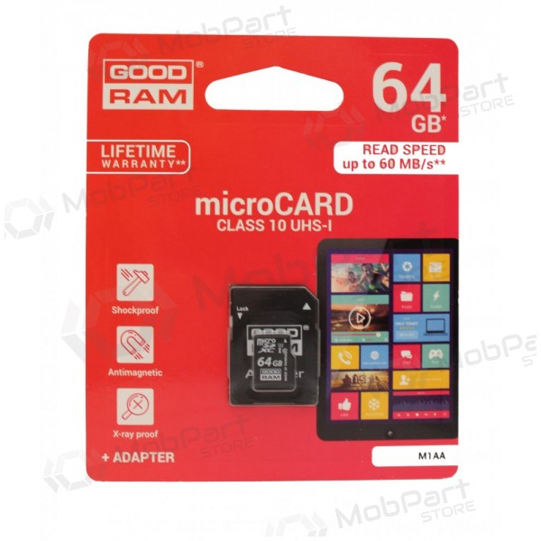 Tarjeta de memoria GOODRAM MicroSD 64Gb (class 10) + SD adapter