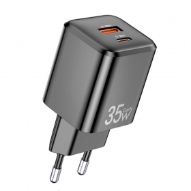 Cargador Awei PD66-EU GaN 35W USB-A/USB-C negro