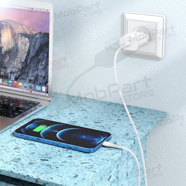 Cargador de teléfono Hoco N22 25 W USB-C con cable Lightning 1 m blanco