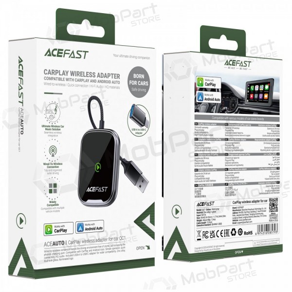 Adaptador CarPlay Acefast QC1 inalámbrico Android Auto negro