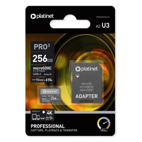Tarjeta de memoria Platinet MicroSD 256GB (class10 UHS-III 90MB/S) + SD Adaptador