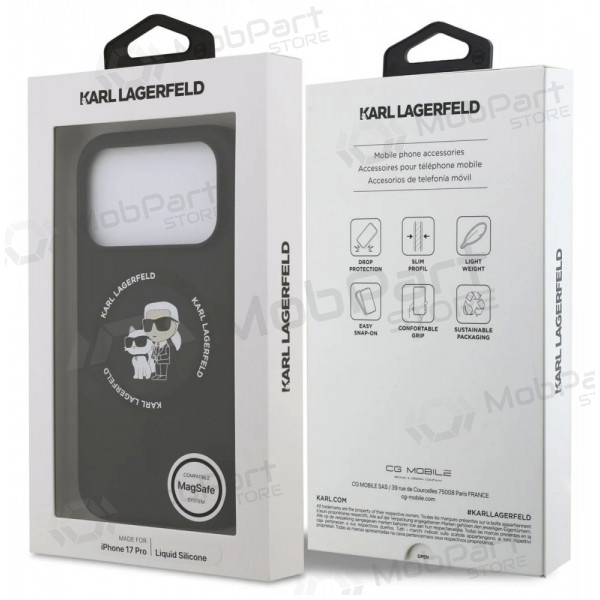 Funda para Apple iPhone 17 Pro - Karl Lagerfeld Liquid Silicone Karl and Choupette MagSafe (negra)