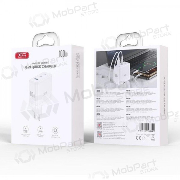 Cargador de teléfono XO CE35 100 W 2x USB-C + USB-A blanco