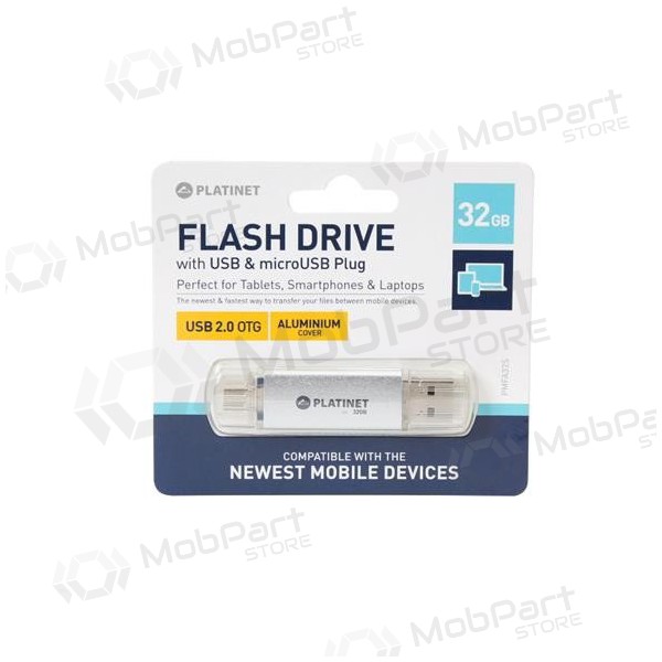 Memoria Platinet 32GB OTG USB 2.0 + microUSB (plata)