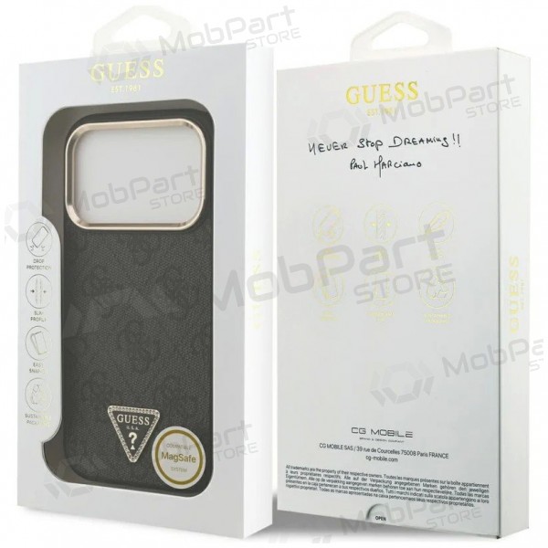 Funda para Apple iPhone 17 Pro Max -Guess PU Leather 4G Strass Triangle Logo Gold Frame MagSafe- (negra)