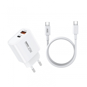 Cargador de teléfono Remax RP-U120 20 W USB-C + USB-A con cable USB-C 1 m blanco