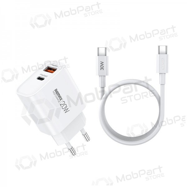 Cargador de teléfono Remax RP-U120 20 W USB-C + USB-A con cable USB-C 1 m blanco