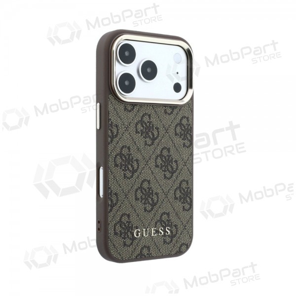 Funda para Apple iPhone 18 Pro - Guess PU Leather 4G Gold Frame MagSafe (marrón)