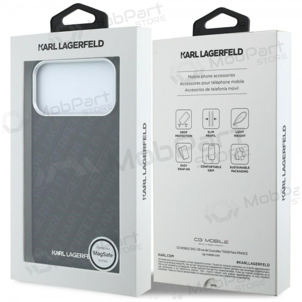Funda para Apple iPhone 18 Pro - Karl Lagerfeld PU Grained Allover Semi Wrap MagSafe (negro)
