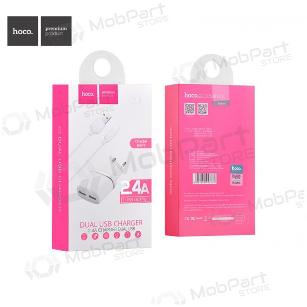 Cargador HOCO C12 Smart Dual USB + Lightning cable (5V 2.4A) (blanco)