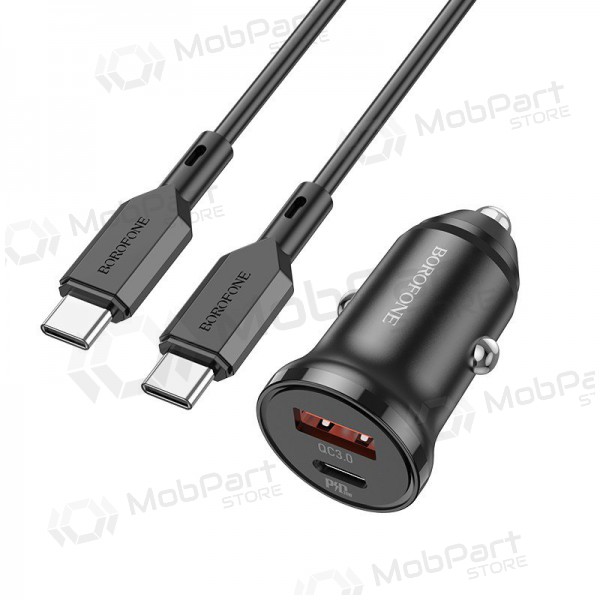 Cargador automobilinis Borofone BZ18A USB-A/Type-C PD20W+QC3.0 + Type-C (negro)