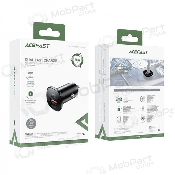 Cargador automobilinis Acefast B1 Mini 38W USB-C+USB-A negro