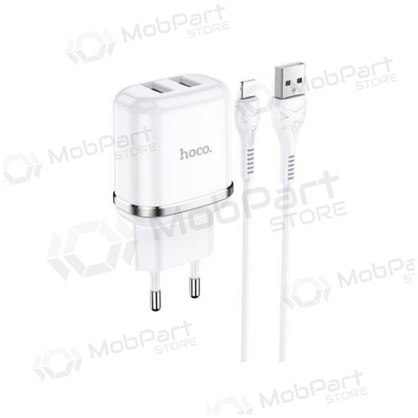 Cargador HOCO N4 Aspiring Dual USB + type-C cable (5V 2.4A) (blanco)