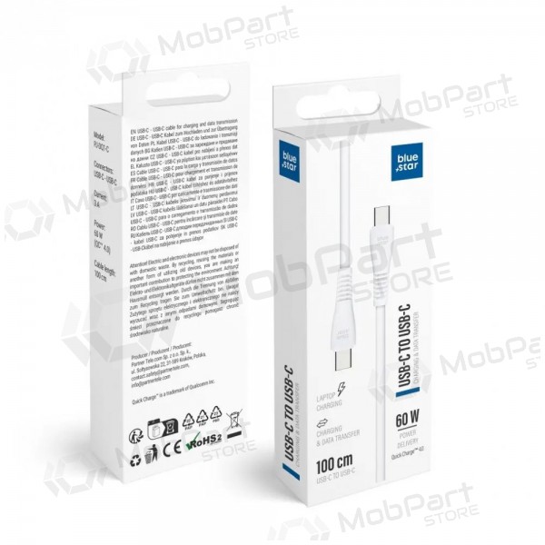 Cable USB-C Blue Star PJ-DQ1-C USB-C a USB-C 1 m 60 W blanco