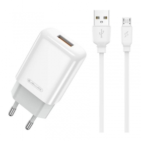 Cargador buitinis Jellico EU01 2.4A USB + MicroUSB blanco