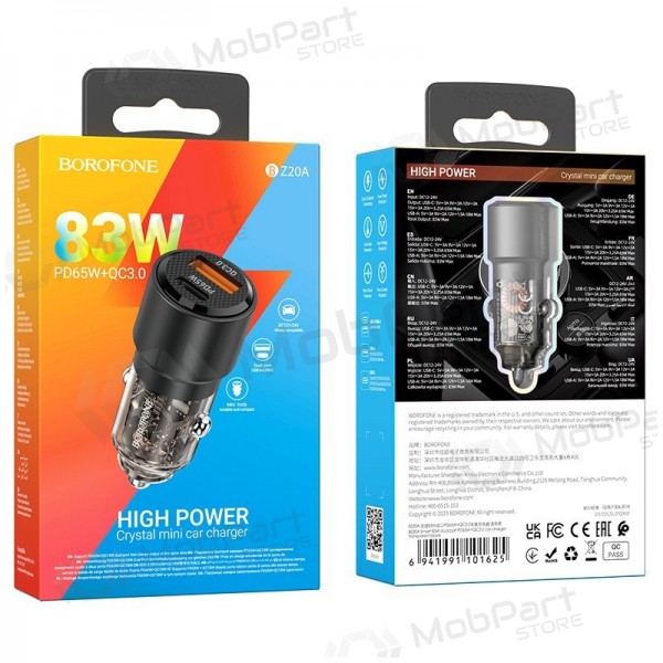 Cargador de coche Borofone BZ20A 83 W PD QC 3.0 USB-C + USB-A negro